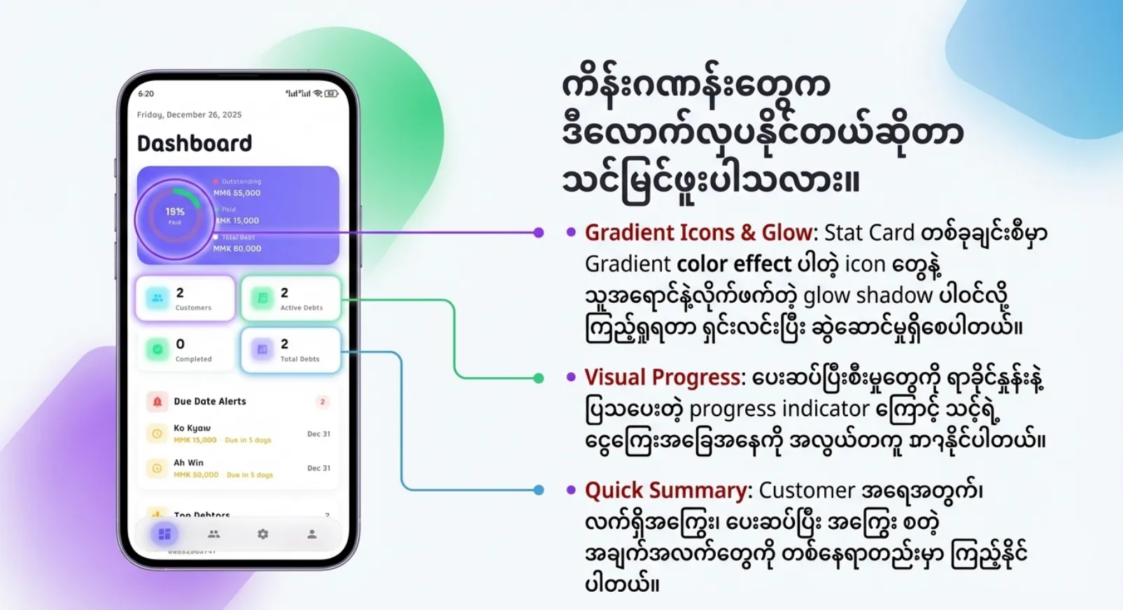 Add new debt form with customer selection in AhKyaway Mhat